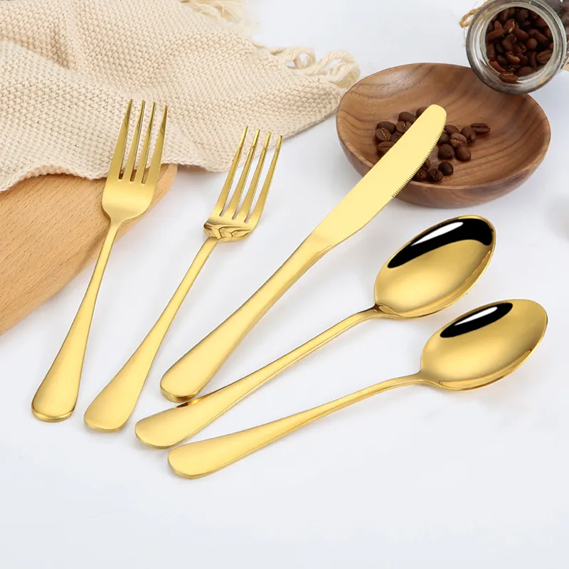 Wholesale Bulk Luxury Cutlery Set For Wedding Silverware Juegos de Cubiertos Spoon And Fork Set Stainless Steel Gold Flatware