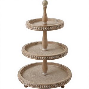 Présentoir à gâteaux en bois à 3 niveaux Tour de présentation ronde à cupcakes et desserts de style moderne Plateau de service décoratif pour mariages et fêtes - Product Image 1