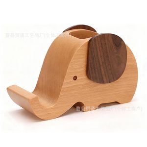 Soporte de escritorio de madera con forma de elefante para bolígrafos y teléfonos, organizador de oficina, estante de almacenamiento, bonito soporte para artículos de papelería - Product Image 5