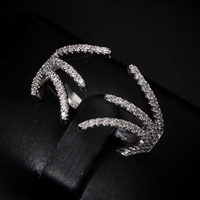 260306 Parure de bijoux de luxe pour mariage et mariée en laiton et zircon, 4 pièces, motif aile à franges, comprenant collier ras-de-cou, boucles d'oreilles, bracelet et bague