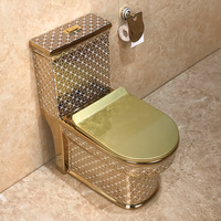 WC monobloc Shangqi doré à siphon, télécommande, capacité de charge 200 kg, entreaxe minimum 300 mm, double commande par bouton-poussoir