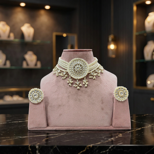 Vintage Antique Gold Plated Zinc Alloy Pearl Kundan Ethnic Choker Necklace <b>Set</b> Earrings Women Party High Quality Zircon Flower - Product Image 3