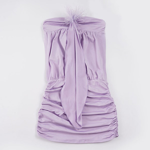 Robe mini moulante personnalisée couleur unie sans bretelles avec bordure en plumes, sexy, pour soirée et club, imprimé numérique, taille naturelle, lavable - Product Image 2
