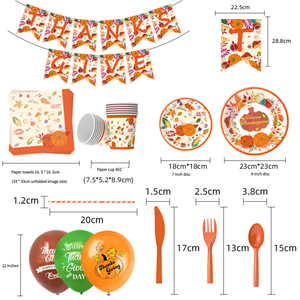 Juego de vajilla de plato de papel de calabaza desechable de ambiente elegante de Acción de Gracias, decoraciones de mesa desechables para tema de diseño de fiesta - Product Image 3