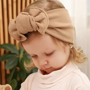 겨울 필수 헤드 랩 큰 활 아기 소녀 늑골이있는 탑 매듭 머리띠