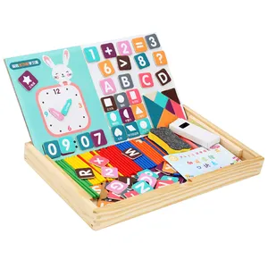 กระดานแม่เหล็กสองชั้นแบบพับได้สำหรับเด็ก,กระดานไวท์บอร์ดแม่เหล็กสร้างสรรค์ตัวอักษรปริศนาตัวเลขทำจากไม้ - Product Image 1