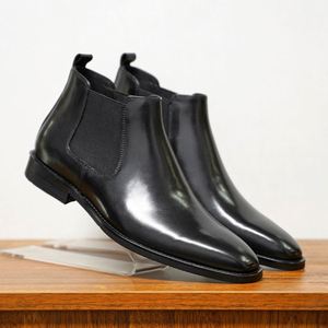 Bottes Chelsea en cuir véritable pour hommes, chaussures habillées de ville à bout pointu, double élastique, formelles, montantes, en caoutchouc, pour l'été - Product Image 3
