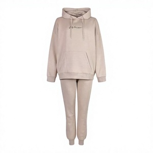 Ensemble de survêtement deux pièces personnalisé de haute qualité avec logo, couleur unie, sweat à capuche pour femme, ensemble de survêtement doux, hiver, actif, vintage, léger - Product Image 1