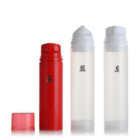 Flacons cosmétiques sans air de luxe 120 ml 150 ml rouges/PP cylindriques avec pompe à lotion et logo personnalisé pour l'emballage de sérum de soin de la peau