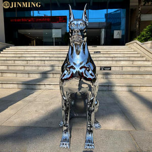 カスタマイズされた屋外ステンレス鋼電気メッキ犬像ホームデコレーション犬の彫刻ガードドーベルマン犬の彫刻 - Product Image 2