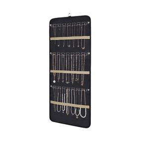 Vente flash : Organisateur de bijoux suspendu en tissu floqué, rouleau de rangement avec crochets, support à bijoux double face, collier, boucles d'oreilles, bagues, 80 pièces - Product Image 2