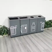 Station de tri des déchets à quatre sections métalliques, conteneurs durables, pour usage intérieur/extérieur, rue, hôtel, support pour poubelle publique