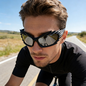 Gafas de sol modernas con forma de ala para hombre, montura negra de PC, protección UV400, lentes clase 2 XH-98046 - Product Image 5