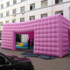 巨大なピンク色のインフレータブル建築構造テント、パーティー用キューブ型照明テント、インフレータブル - Product Image 1