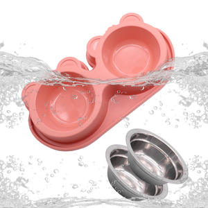 Ensemble de bols pour chien en acier inoxydable de forme arrondie avec imprimé animal imperméable, design mignon, protège la colonne cervicale, utilisation en extérieur et en intérieur - Product Image 5