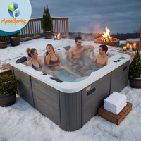 Bain à remous extérieur durable pour 5 personnes, jacuzzi en acrylique avec 27 lumières LED, spa extérieur, 3 pompes avec 105 jets de massage