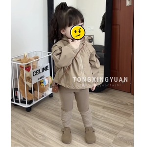 Tongxingyuan Baby Girl Trench Coat Set Solid Color Canvas Cotton 2-Piece Outfit Spring Autumn Kids Clothing - Product Image 3