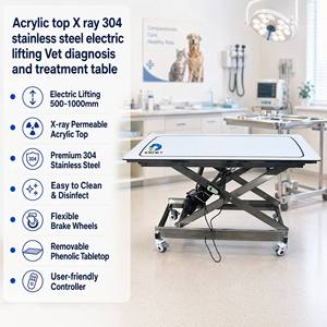 Table d'examen vétérinaire électrique EURVET en acier inoxydable, plateau transparent pour radiographie, hauteur réglable, clinique vétérinaire - Product Image 1