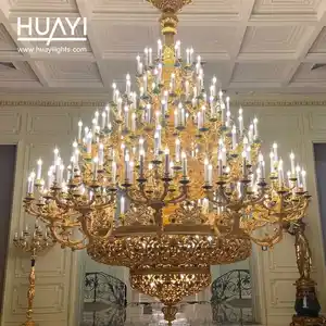 HUAYI E14 Copper Luxury Big Project Custom Hotel Lobby Modern Decorative Chandelier