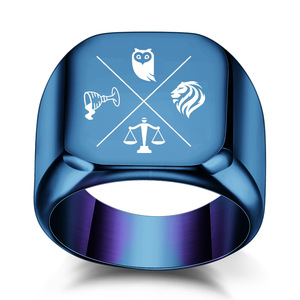 Bague carrée pour homme 18 mm gravée au laser, motif hibou, gobelet, écailles de lion, design géométrique, bijou cadeau - Product Image 5