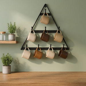 Support mural triangulaire en métal pour tasses, à trois niveaux, minimaliste, pour rangement de cuisine, finition peinture cuite durable - Product Image 4