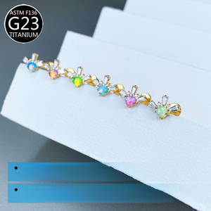 G23 ASTM-F136 14K gouden opaal oorring oorcartilage stud labret lip plug tunnel interne schroefdraad body <span class=keywords><strong>piercing</strong></span> trendy verlovingssieraden - Product Image 3