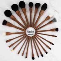 24 pinceaux de maquillage en bois de noyer noir, pinceaux à poudre, à blush, à fard à paupières, pinceaux de mélange, logo personnalisé, ensemble de pinceaux professionnels pour le maquillage