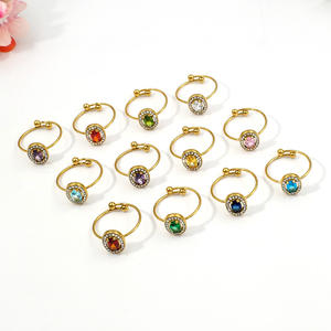 Bagues ouvertes en acier inoxydable de designer plaqué or 18 carats à la mode pour les cadeaux de fiançailles de mariage en gros avec diamant zircon cubique CZ - Product Image 2