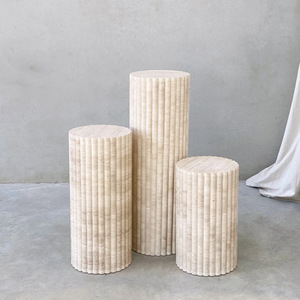 SAIDKOCC Disponibile Tavolino da Caffè in Marmo Naturale D30x50/65/90cm, Base Cilindrica in Travertino <span class=keywords><strong>per</strong></span> <span class=keywords><strong>Soggiorno</strong></span> e Caffetteria, Scultura Intagliata - Product Image 1