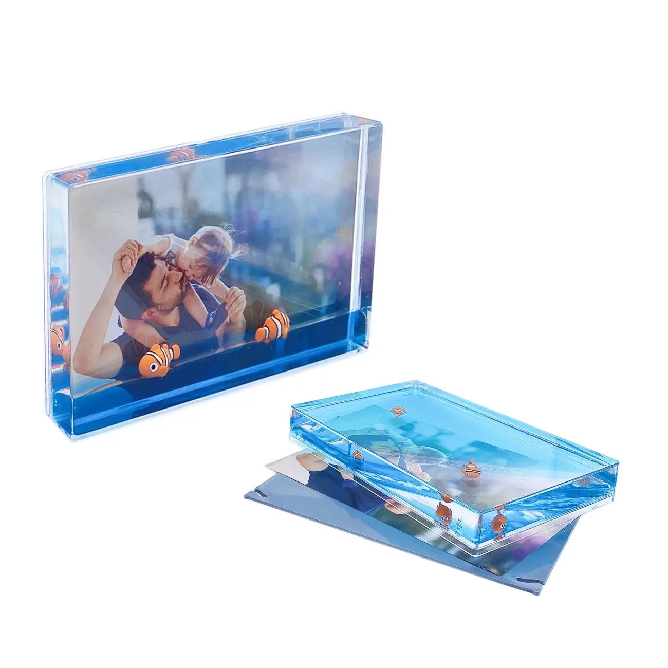 Personalizzato divertente acrilico acqua olio liquido photo frame acquari 3D pesce floater floating cornice