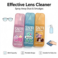 Nettoyant pour lunettes en spray mignon motif dessin animé 80ml, liquide nettoyant pour lentilles parfum vanille, 600 lingettes, flacon plastique pour lunettes et objectifs d'appareil photo