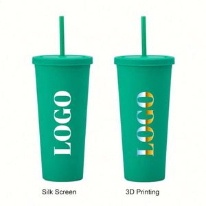 Vasos de Café de Plástico Reutilizables de 16oz/24oz, Coloridos, Libres de BPA, con Tapas y Pajitas, Doble Pared, Logotipo Personalizado, Venta al Por Mayor de Fábrica - Product Image 2