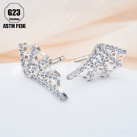Pendientes con Diseño de Telaraña e Incrustaciones de Circonio, Cierre de Mariposa, Aleación de Titanio ASTM F136 G23, Joyería para Piercing Corporal