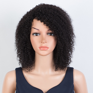 Perruque en <span class=keywords><strong>cheveux</strong></span> Remy <span class=keywords><strong>afro</strong></span> bouclés péruviens avec frange, noir naturel, coupe courte bob pour femmes, couleur plus foncée uniquement - Product Image 1