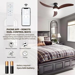 Ventilateur de plafond intelligent 52 pouces avec pales en bois massif, télécommande et lumière, contrôlable par application pour chambres - Product Image 5