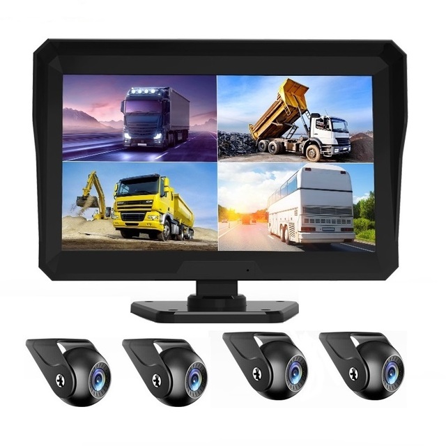 10 Inch AHD 4ch Recorder DVR Car Monitor Vehicle Truck Night Vision Rear View Camera Security Split Screen Quad