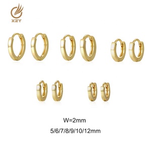 Orecchini a Cerchio Minimalisti XZY in Argento Sterling 925 Placcato Oro per Donne, Misure 5/6/7/8/9/10/12mm - Product Image 6