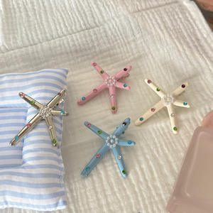क्यूजिन नए आगमन रोमांटिक समुद्री स्टार हेयर पिन ग्लिटर डायमंड स्टडेड हेयर साइड क्लिप - Product Image 3