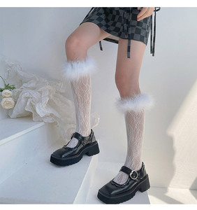 Chaussettes hautes sexy en plumes pour femmes, bas en dentelle Lolita, mignon, poilu, pour filles - Product Image 4