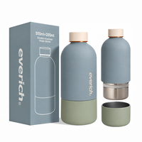 Bouteilles d'eau isothermes de 500 ml, bouteille en acier inoxydable avec compartiment de rangement, 12 h chaudes, 24 h froides
