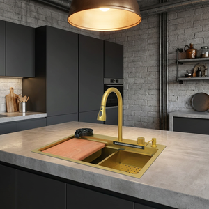 Lavello da cucina monoblocco di alta gamma, fatto a mano, in acciaio inossidabile spazzolato, resistente e dal design semplice. - Product Image 2