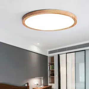 Factory Price Modern Wooden Decoration Solid Wood Led Lux Ceiling Light Slim Round Ceiling Light Lamp Led For Bedroom
