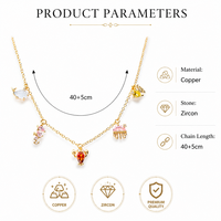 Kalung Pesona Kehidupan Lautan dengan 5 Liontin Hewan, Rantai Tembaga Zirkon, Perhiasan Fashion Wanita untuk Kegunaan Sehari-hari, Hadiah