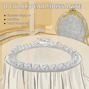 Pulsera de tenis infantil de plata de ley 925 con moissanita de corte corazón, chapada en oro rosa, brazalete clásico - Product Image 2