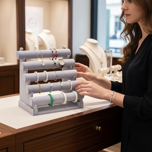 Expositor de Pulseras de Terciopelo de Múltiples Niveles, Organizador de Joyas Apilable para Brazaletes, Relojes y Collares RODEN/OEM R26-JDS067 - Product Image 1