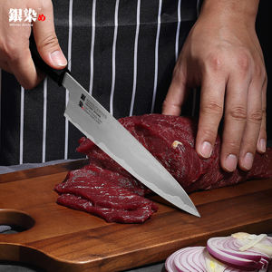 سكين طهاة صبغ فضي راقٍ 8 بوصة 3 طبقات من الفولاذ المركب مع قلب صلب مسحوق HAP40 بمقبض من خشب الأبنوس - Product Image 3