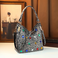 Sac Hobo de Luxe pour Femme, Orné de Strass et de Cristaux, Sac Fourre-tout Argenté avec Poignée Supérieure, Sac à Bandoulière et Sac Croisé