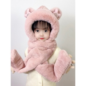 Children's Winter <b>Hat</b> Scarf <b>Gloves</b> <b>Set</b> Fleece Lined Thickened Bear Ear Flaps Warm Three Piece For Girls <b>And</b> Boys - Product Image 3