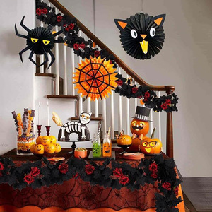 Guirlande artificielle transfrontalière en feuilles d'érable noires et roses, 30cm-100cm, décorations d'Halloween pour portes et fenêtres, en soie - Product Image 2