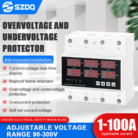 Relais de protection contre les surtensions et les sous-tensions réglable 63A 220V pour rail DIN, monophasé, à récupération automatique, dispositif de protection numérique de la tension